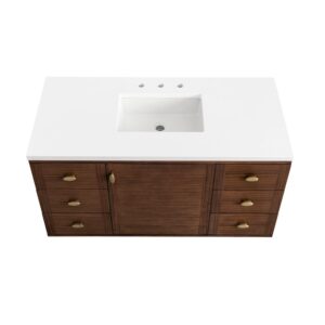 James Martin 670-V48-WLT-3WZ Amberly 48 Inch Single Vanity in Mid-Century Walnut with 3cm White Zeus Top