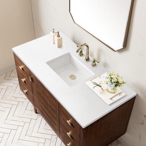 James Martin 670-V48-WLT-3WZ Amberly 48 Inch Single Vanity in Mid-Century Walnut with 3cm White Zeus Top