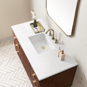 James Martin 670-V48-WLT-3WZ Amberly 48 Inch Single Vanity in Mid-Century Walnut with 3cm White Zeus Top