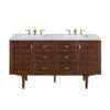 James Martin 670-V60D-WLT-3AF Amberly 60 Inch Mid-Century Walnut Double Sink Vanity with 3 cm Arctic Fall Top