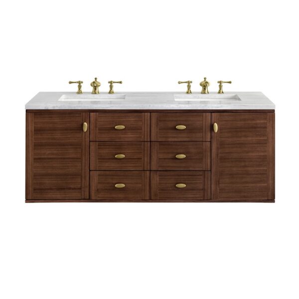 James Martin 670-V60D-WLT-3AF Amberly 60 Inch Mid-Century Walnut Double Sink Vanity with 3 cm Arctic Fall Top