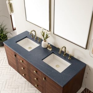 James Martin 670-V60D-WLT-3CSP Amberly 60 Inch Mid-Century Walnut Double Sink Vanity with 3 cm Charcoal Soapstone Top