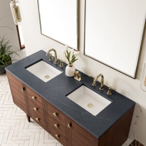 James Martin 670-V60D-WLT-3CSP Amberly 60 Inch Mid-Century Walnut Double Sink Vanity with 3 cm Charcoal Soapstone Top