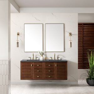 James Martin 670-V60D-WLT-3CSP Amberly 60 Inch Mid-Century Walnut Double Sink Vanity with 3 cm Charcoal Soapstone Top