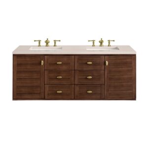 James Martin 670-V60D-WLT-3EMR Amberly 60 Inch Mid-Century Walnut Double Sink Vanity with 3 cm Eternal Marfil Top