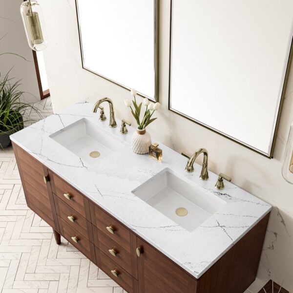 James Martin 670-V60D-WLT-3ENC Amberly 60 Inch Mid-Century Walnut Double Sink Vanity with 3 cm Ethereal Noctis Top