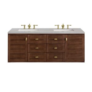 James Martin 670-V60D-WLT-3ESR Amberly 60 Inch Mid-Century Walnut Double Sink Vanity with 3 cm Eternal Serena Top