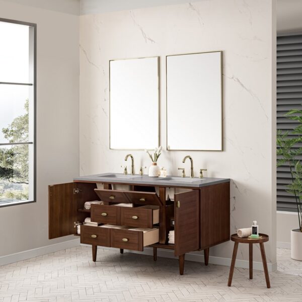 James Martin 670-V60D-WLT-3ESR Amberly 60 Inch Mid-Century Walnut Double Sink Vanity with 3 cm Eternal Serena Top