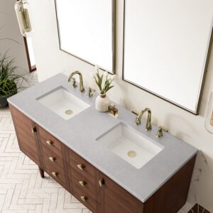 James Martin 670-V60D-WLT-3ESR Amberly 60 Inch Mid-Century Walnut Double Sink Vanity with 3 cm Eternal Serena Top