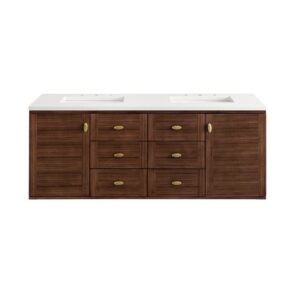 James Martin 670-V60D-WLT-3WZ Amberly 60 Inch Double Vanity in Mid-Century Walnut with 3cm White Zeus Top