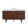 James Martin 670-V60S-WLT-3AF Amberly 60 Inch Mid-Century Walnut Single Sink Vanity with 3 cm Arctic Fall Top