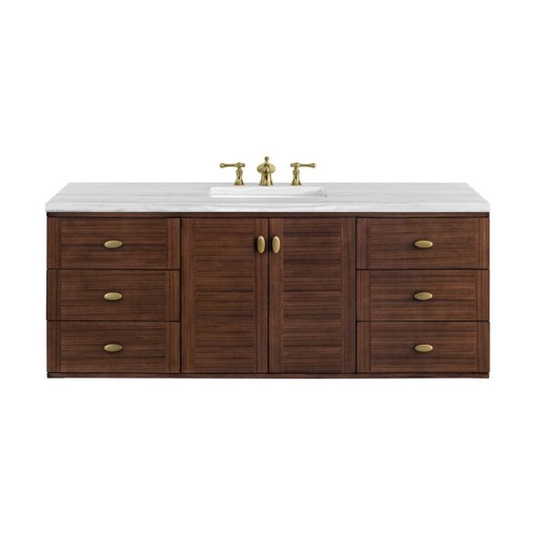 James Martin 670-V60S-WLT-3AF Amberly 60 Inch Mid-Century Walnut Single Sink Vanity with 3 cm Arctic Fall Top