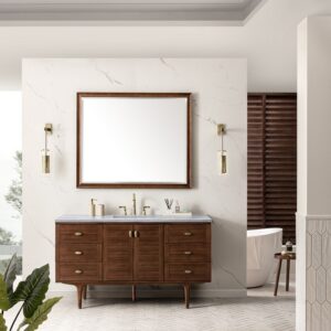 James Martin 670-V60S-WLT-3AF Amberly 60 Inch Mid-Century Walnut Single Sink Vanity with 3 cm Arctic Fall Top