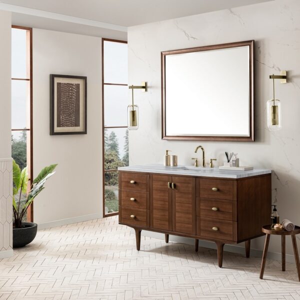 James Martin 670-V60S-WLT-3AF Amberly 60 Inch Mid-Century Walnut Single Sink Vanity with 3 cm Arctic Fall Top