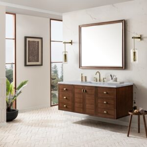 James Martin 670-V60S-WLT-3AF Amberly 60 Inch Mid-Century Walnut Single Sink Vanity with 3 cm Arctic Fall Top