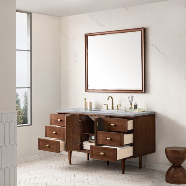 James Martin 670-V60S-WLT-3AF Amberly 60 Inch Mid-Century Walnut Single Sink Vanity with 3 cm Arctic Fall Top