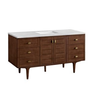 James Martin 670-V60S-WLT-3AF Amberly 60 Inch Mid-Century Walnut Single Sink Vanity with 3 cm Arctic Fall Top