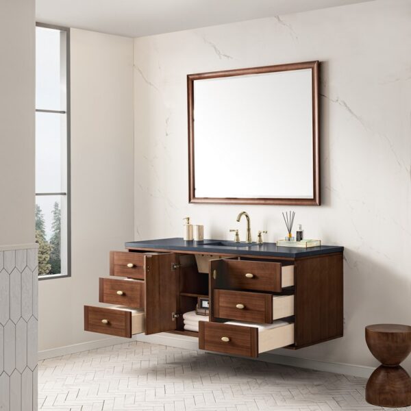 James Martin 670-V60S-WLT-3CSP Amberly 60 Inch Mid-Century Walnut Single Sink Vanity with 3 cm Charcoal Soapstone Top