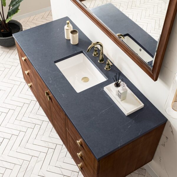 James Martin 670-V60S-WLT-3CSP Amberly 60 Inch Mid-Century Walnut Single Sink Vanity with 3 cm Charcoal Soapstone Top