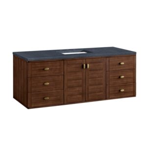 James Martin 670-V60S-WLT-3CSP Amberly 60 Inch Mid-Century Walnut Single Sink Vanity with 3 cm Charcoal Soapstone Top