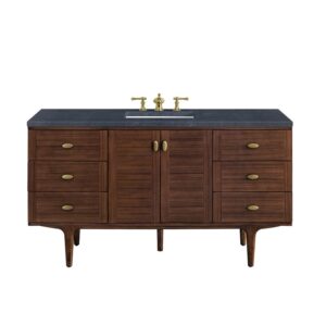 James Martin 670-V60S-WLT-3CSP Amberly 60 Inch Mid-Century Walnut Single Sink Vanity with 3 cm Charcoal Soapstone Top