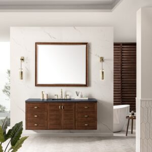 James Martin 670-V60S-WLT-3CSP Amberly 60 Inch Mid-Century Walnut Single Sink Vanity with 3 cm Charcoal Soapstone Top