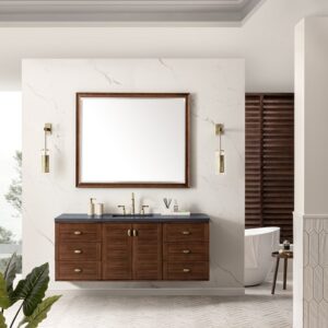 James Martin 670-V60S-WLT-3CSP Amberly 60 Inch Mid-Century Walnut Single Sink Vanity with 3 cm Charcoal Soapstone Top