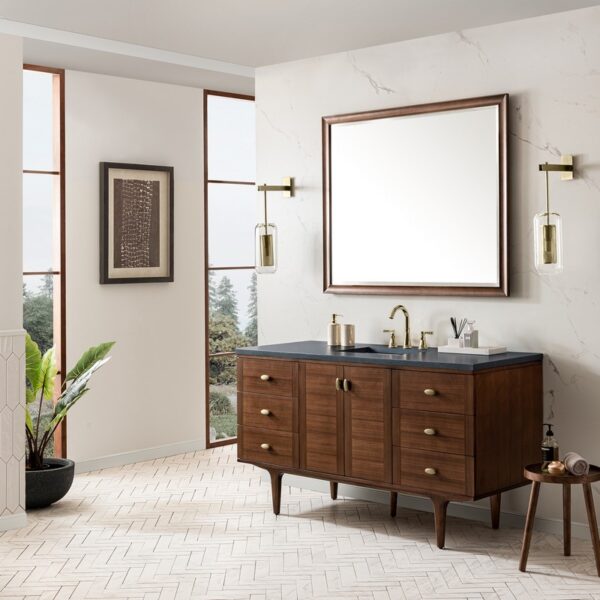 James Martin 670-V60S-WLT-3CSP Amberly 60 Inch Mid-Century Walnut Single Sink Vanity with 3 cm Charcoal Soapstone Top