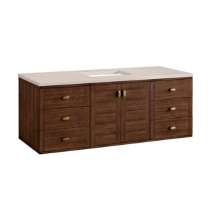 James Martin 670-V60S-WLT-3EMR Amberly 60 Inch Mid-Century Walnut Single Sink Vanity with 3 cm Eternal Marfil Top