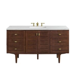 James Martin 670-V60S-WLT-3ENC Amberly 60 Inch Mid-Century Walnut Single Sink Vanity with 3 cm Ethereal Noctis Top