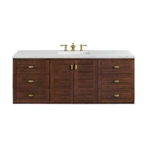 James Martin 670-V60S-WLT-3ENC Amberly 60 Inch Mid-Century Walnut Single Sink Vanity with 3 cm Ethereal Noctis Top