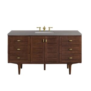 James Martin 670-V60S-WLT-3GEX Amberly 60 Inch Mid-Century Walnut Single Sink Vanity with 3 cm Grey Expo Top