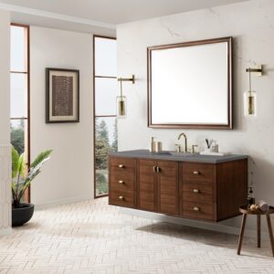 James Martin 670-V60S-WLT-3GEX Amberly 60 Inch Mid-Century Walnut Single Sink Vanity with 3 cm Grey Expo Top