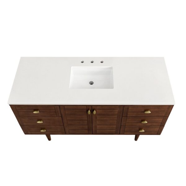 James Martin 670-V60S-WLT-3WZ Amberly 60 Inch Single Vanity in Mid-Century Walnut with 3cm White Zeus Top