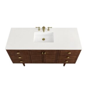 James Martin 670-V60S-WLT-3WZ Amberly 60 Inch Single Vanity in Mid-Century Walnut with 3cm White Zeus Top