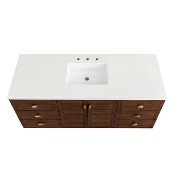 James Martin 670-V60S-WLT-3WZ Amberly 60 Inch Single Vanity in Mid-Century Walnut with 3cm White Zeus Top