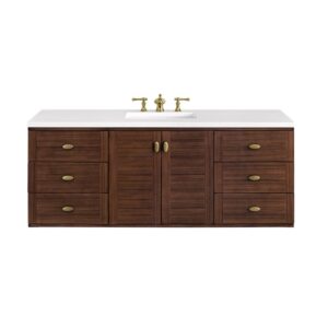 James Martin 670-V60S-WLT-3WZ Amberly 60 Inch Single Vanity in Mid-Century Walnut with 3cm White Zeus Top