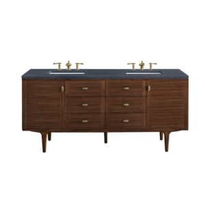 James Martin 670-V72-WLT-3CSP Amberly 72 Inch Mid-Century Walnut Double Sink Vanity with 3 cm Charcoal Soapstone Top