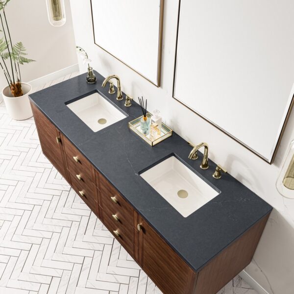 James Martin 670-V72-WLT-3CSP Amberly 72 Inch Mid-Century Walnut Double Sink Vanity with 3 cm Charcoal Soapstone Top