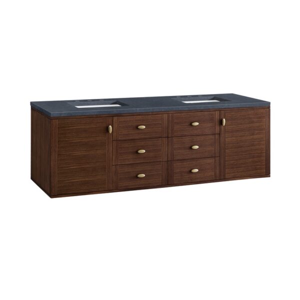 James Martin 670-V72-WLT-3CSP Amberly 72 Inch Mid-Century Walnut Double Sink Vanity with 3 cm Charcoal Soapstone Top