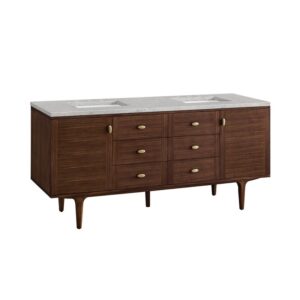 James Martin 670-V72-WLT-3EJP Amberly 72 Inch Mid-Century Walnut Double Sink Vanity with 3 cm Eternal Jasmine Pearl Top