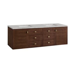 James Martin 670-V72-WLT-3EJP Amberly 72 Inch Mid-Century Walnut Double Sink Vanity with 3 cm Eternal Jasmine Pearl Top