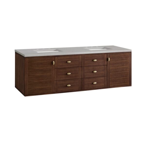 James Martin 670-V72-WLT-3ESR Amberly 72 Inch Mid-Century Walnut Double Sink Vanity with 3 cm Eternal Serena Top