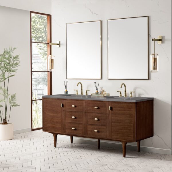 James Martin 670-V72-WLT-3GEX Amberly 72 Inch Mid-Century Walnut Double Sink Vanity with 3 cm Grey Expo Top