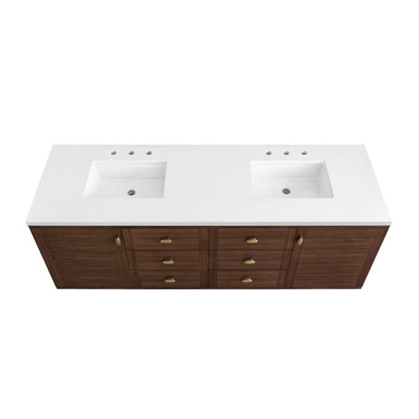 James Martin 670-V72-WLT-3WZ Amberly 72 Inch Double Vanity in Mid-Century Walnut with 3cm White Zeus Top