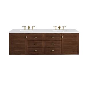 James Martin 670-V72-WLT-3WZ Amberly 72 Inch Double Vanity in Mid-Century Walnut with 3cm White Zeus Top