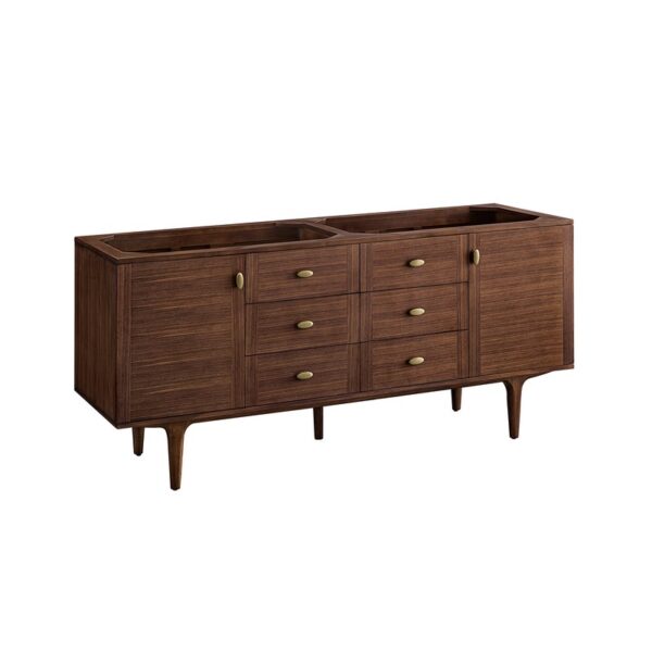 James Martin 670-V72-WLT Amberly 71 7/8 Inch Mid-Century Walnut Double Sink Vanity Cabinet Only