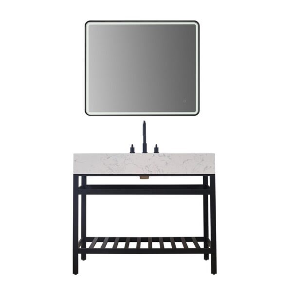 Altair 68042-AWAP Merano 42 Inch Single Stainless Steel Vanity Console with Aosta White Stone Countertop