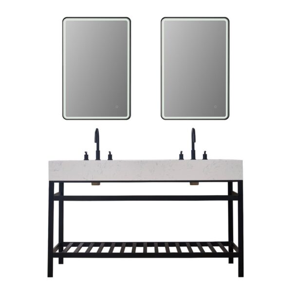 Altair 68060-AWAP Merano 60 Inch Double Stainless Steel Vanity Console with Aosta White Stone Countertop