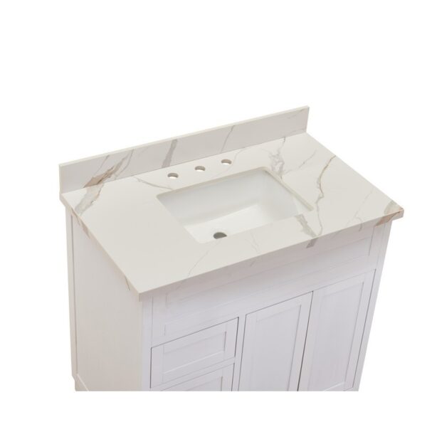 Altair 69037-CTP-CW Eivissa 37 Inch Stone effects Vanity Top in Calacatta White with White Sink